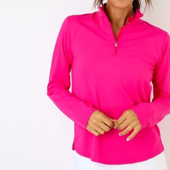 SanSoleil UV50+ Raglan Long Sleeve Quarter-Zip Top Barbie Pink Size S - Picture 2 of 14